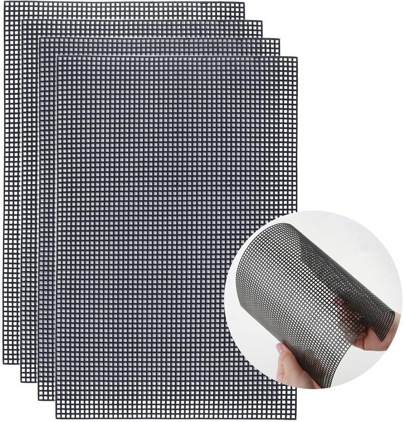 Aster 4 Pieces 4 Count Plastic Mesh Canvas Sheets for Embroidery, Plastic Needlepoint Canvas, Fursuit Eye Mesh for Crafts DIY, Knit Crochet Projects (Black, 1.8×7.9inch) - Image 1